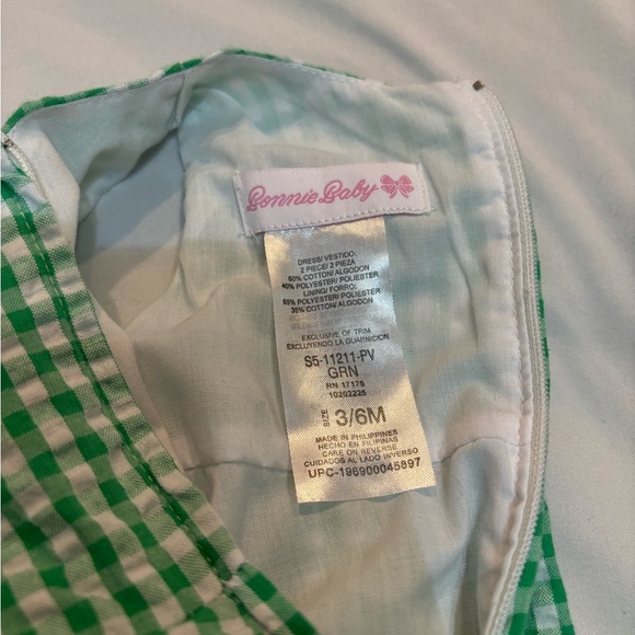 Green Gingham Dress with Pink Bow - Picture 5 of 5